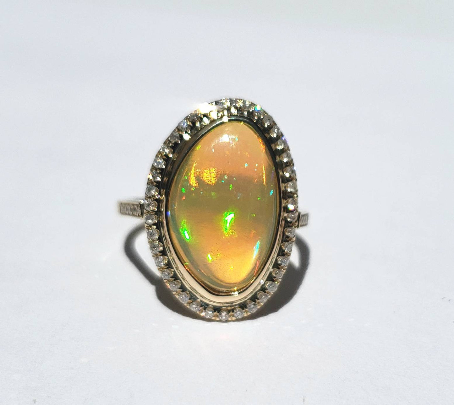 Ethiopian Opal & Diamonds Ring 14k Yellow Gold #1605