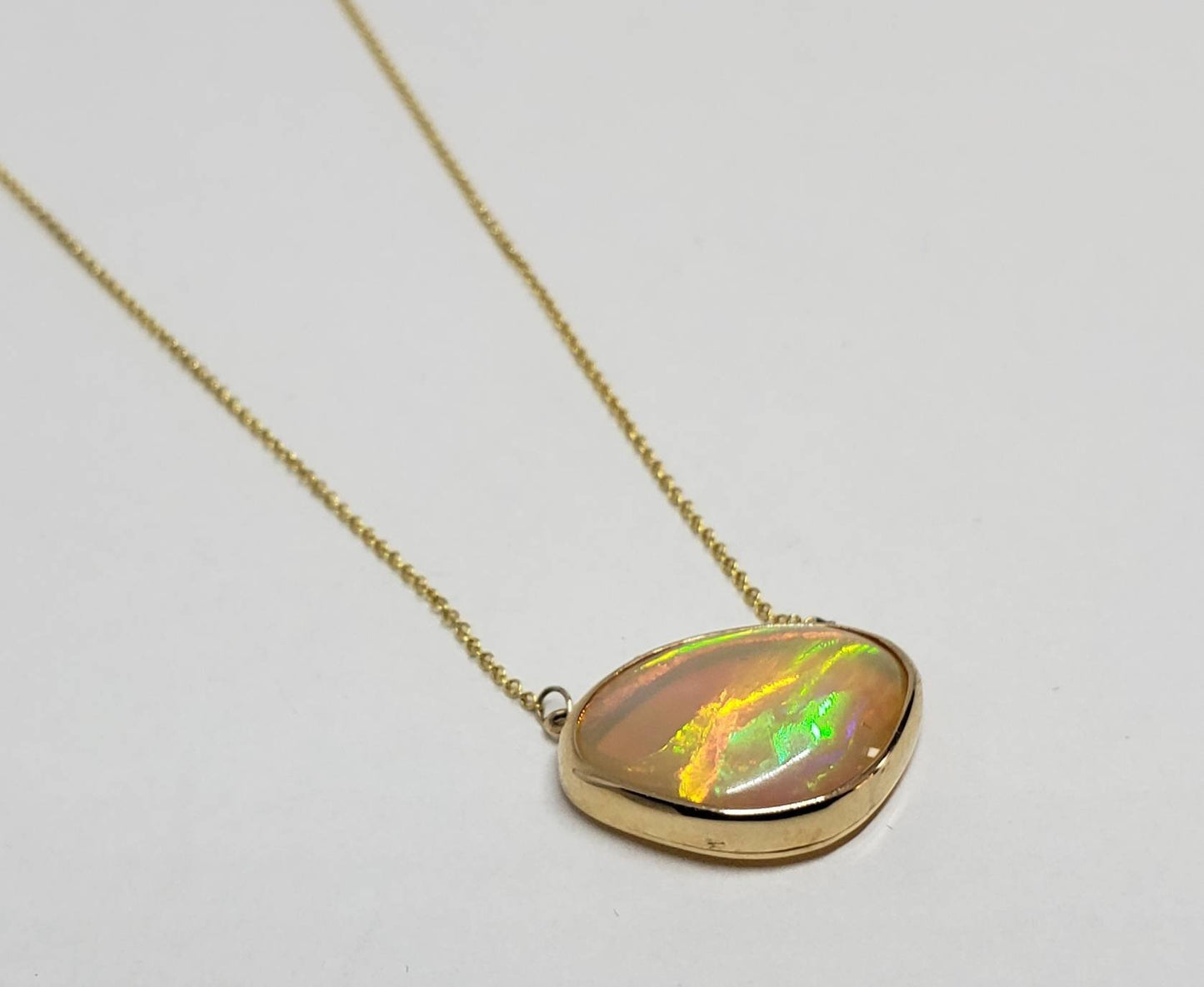 Opal Pendant - 14k Gold Split Chain Necklace