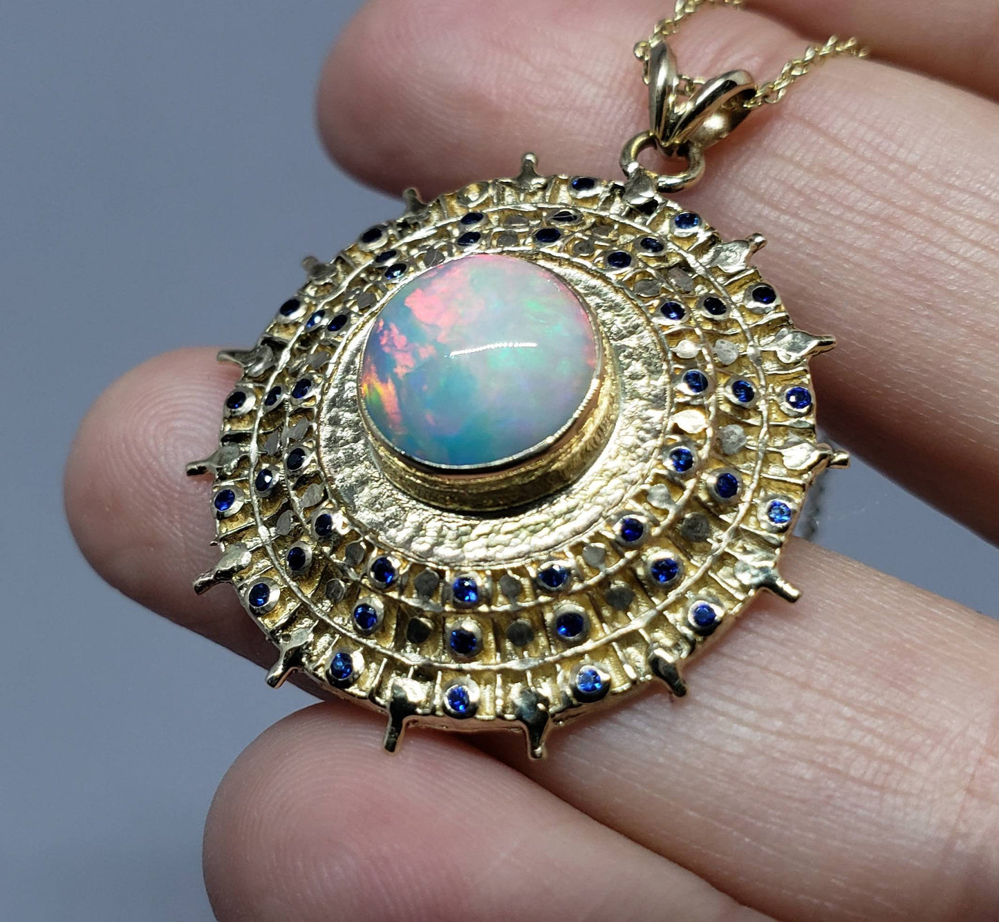 Opal Medallion Pendant - 14k Gold #1626