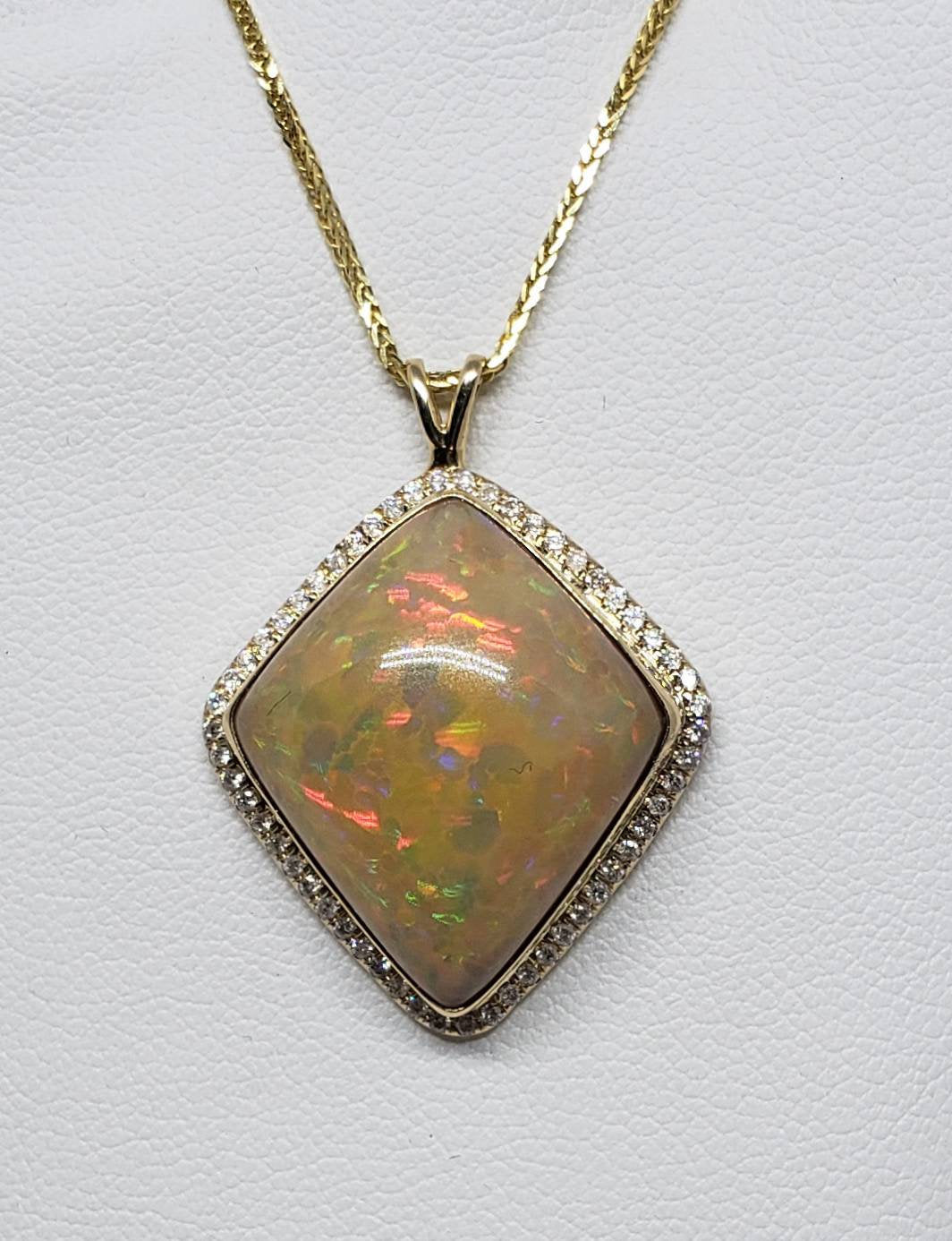 Opal Diamond Gold Pendant Necklace 