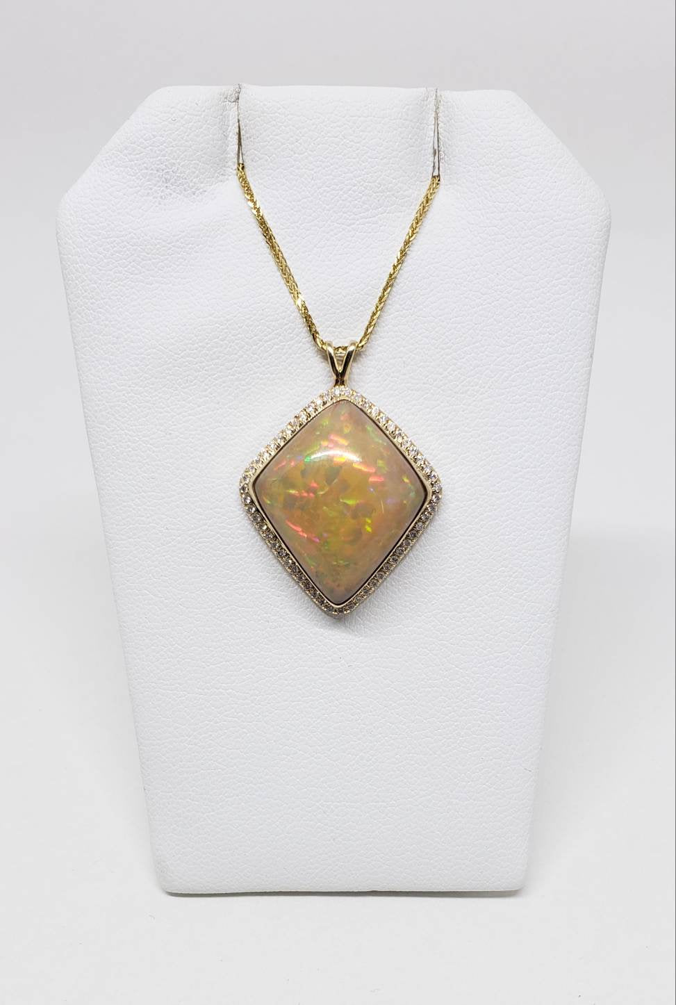 Opal & Diamond Pendant 14k Gold