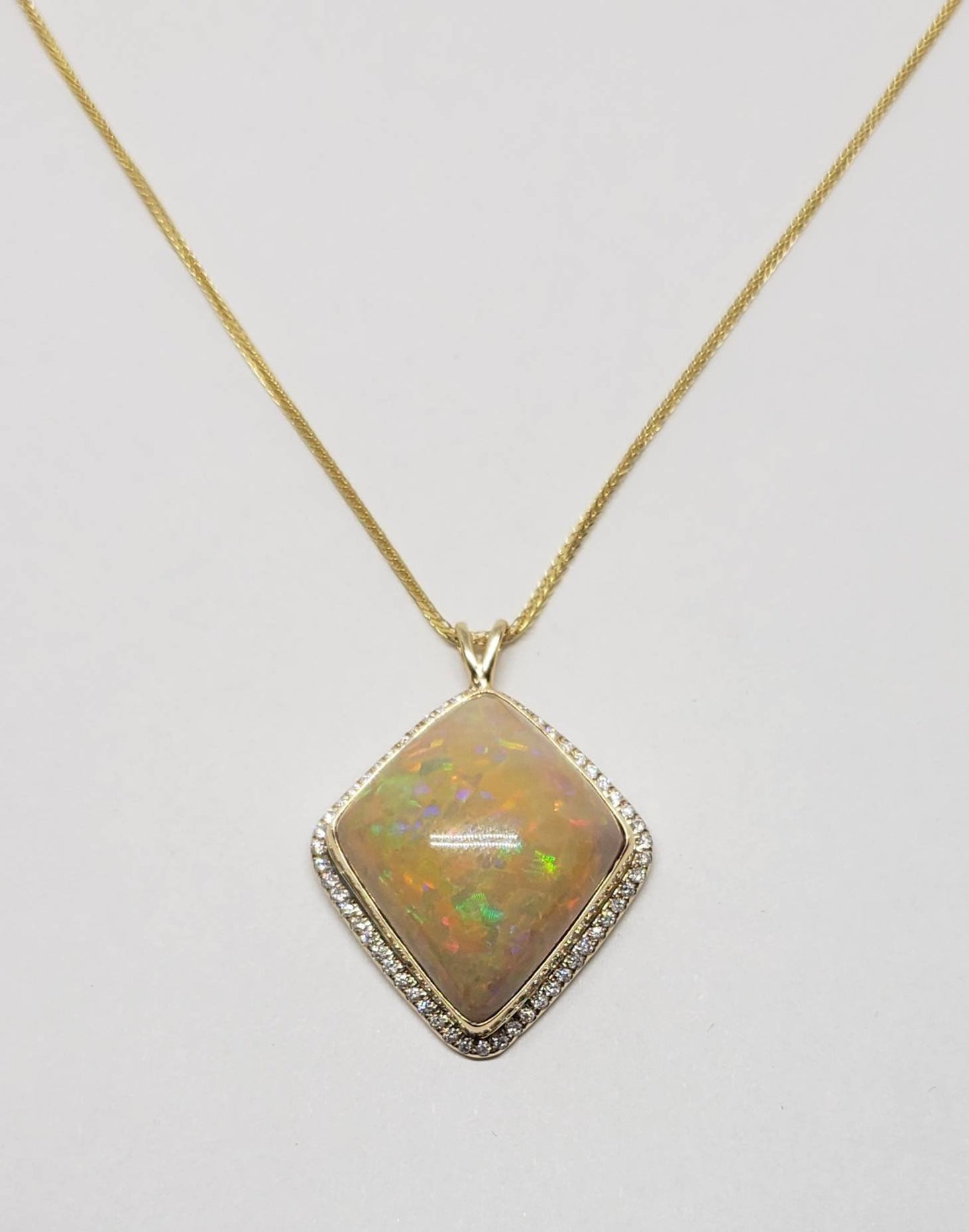 Opal & Diamond Pendant 14k Gold