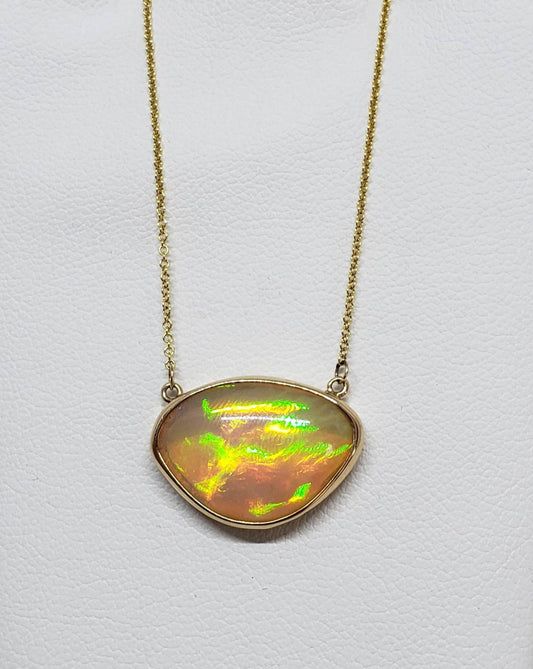 Opal Pendant - 14k Gold Split Chain Necklace