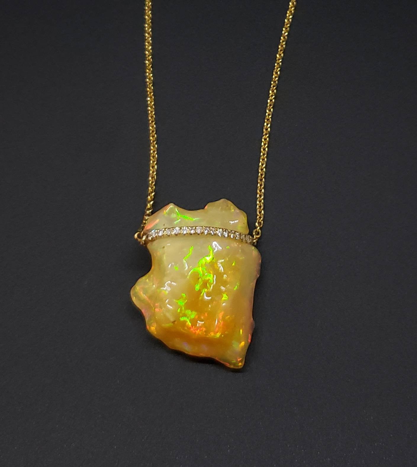 Orange Carved Opal Diamond Pendant