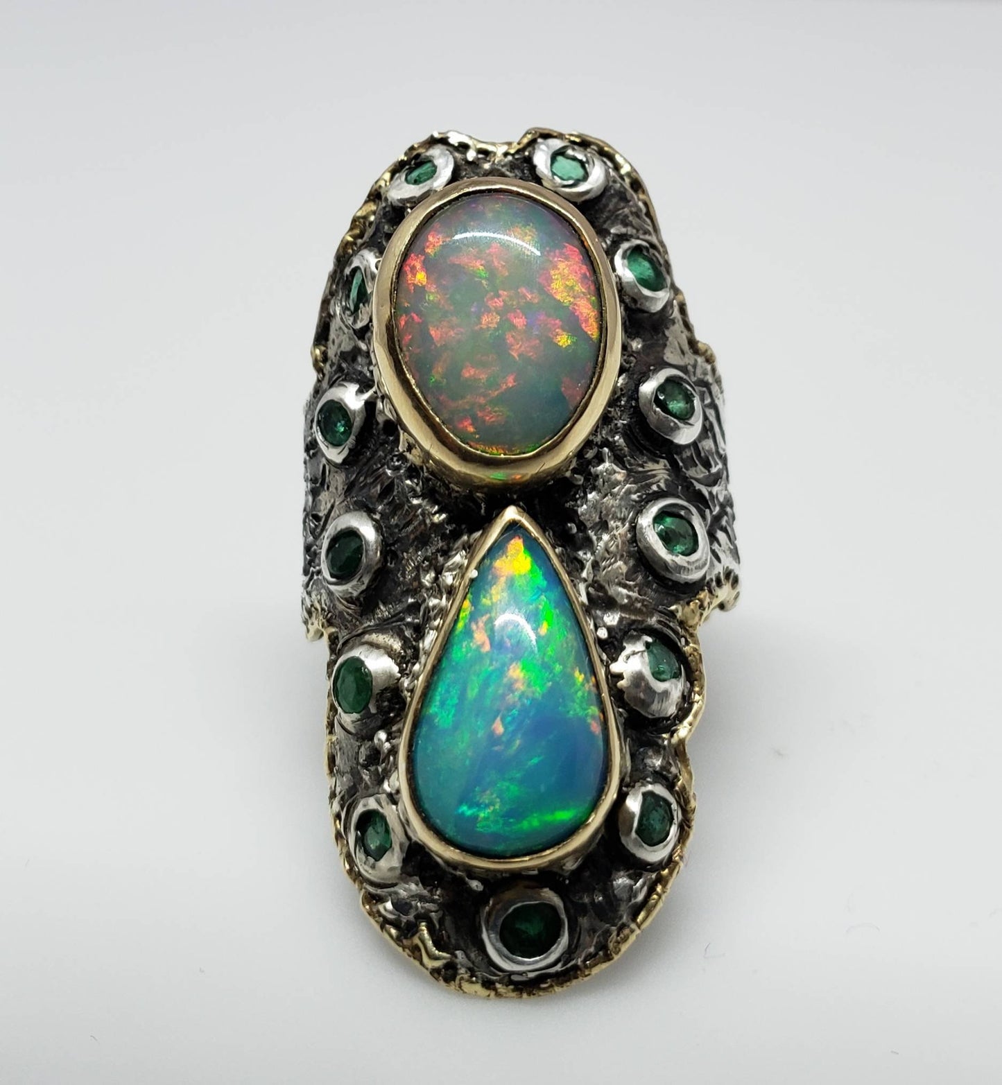 Rustic Opal Ring - 14k Gold - Sterling Silver & Gold y #1628