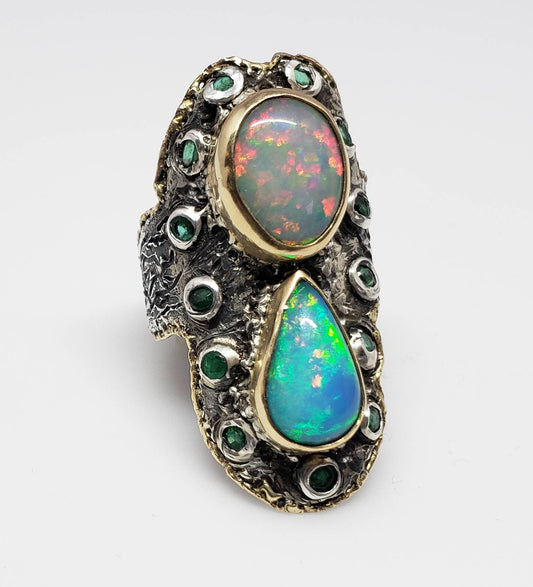 Opal Emerald Silver Ring