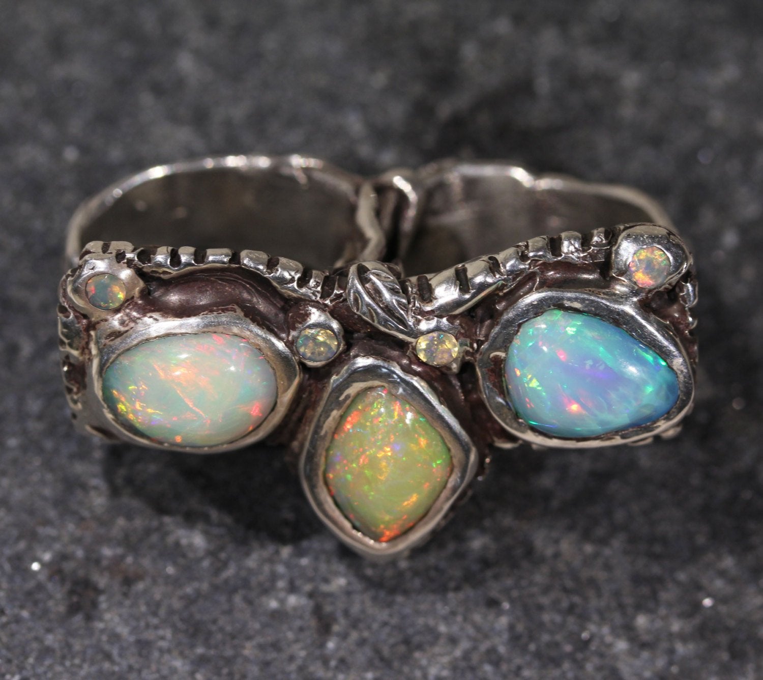 Silver Opal Double Ring 