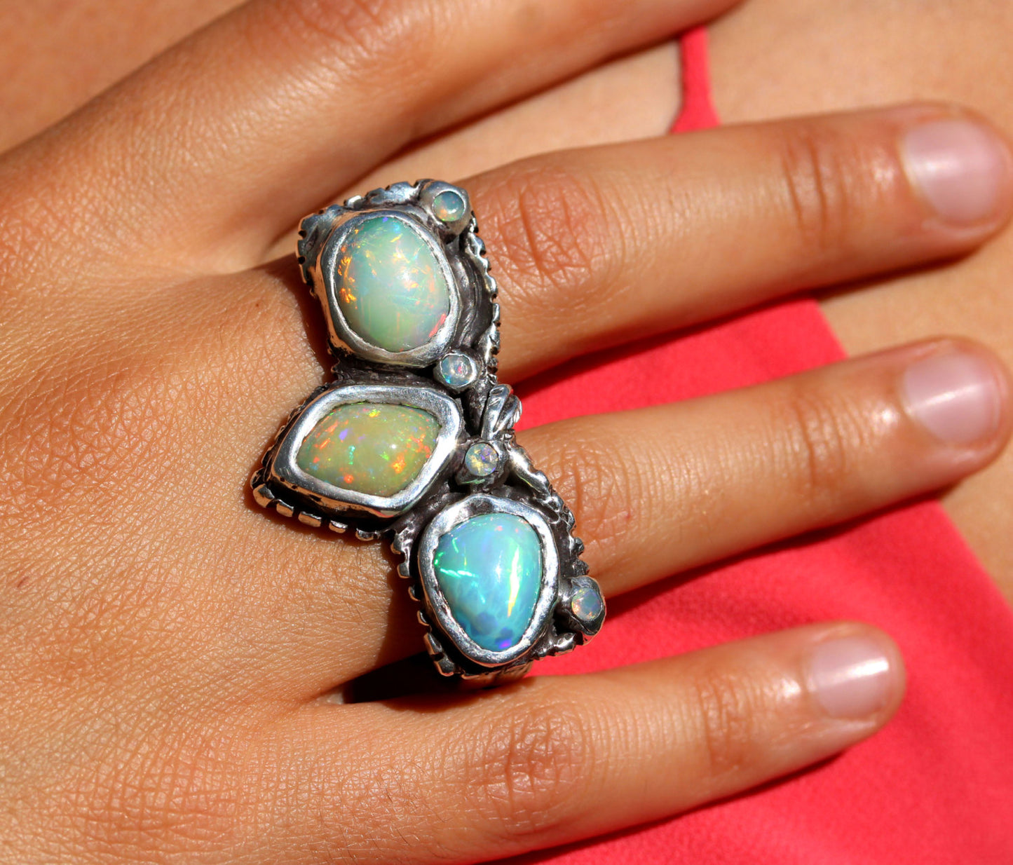 Multi-finger Opal Ring Sterling Silver #1278