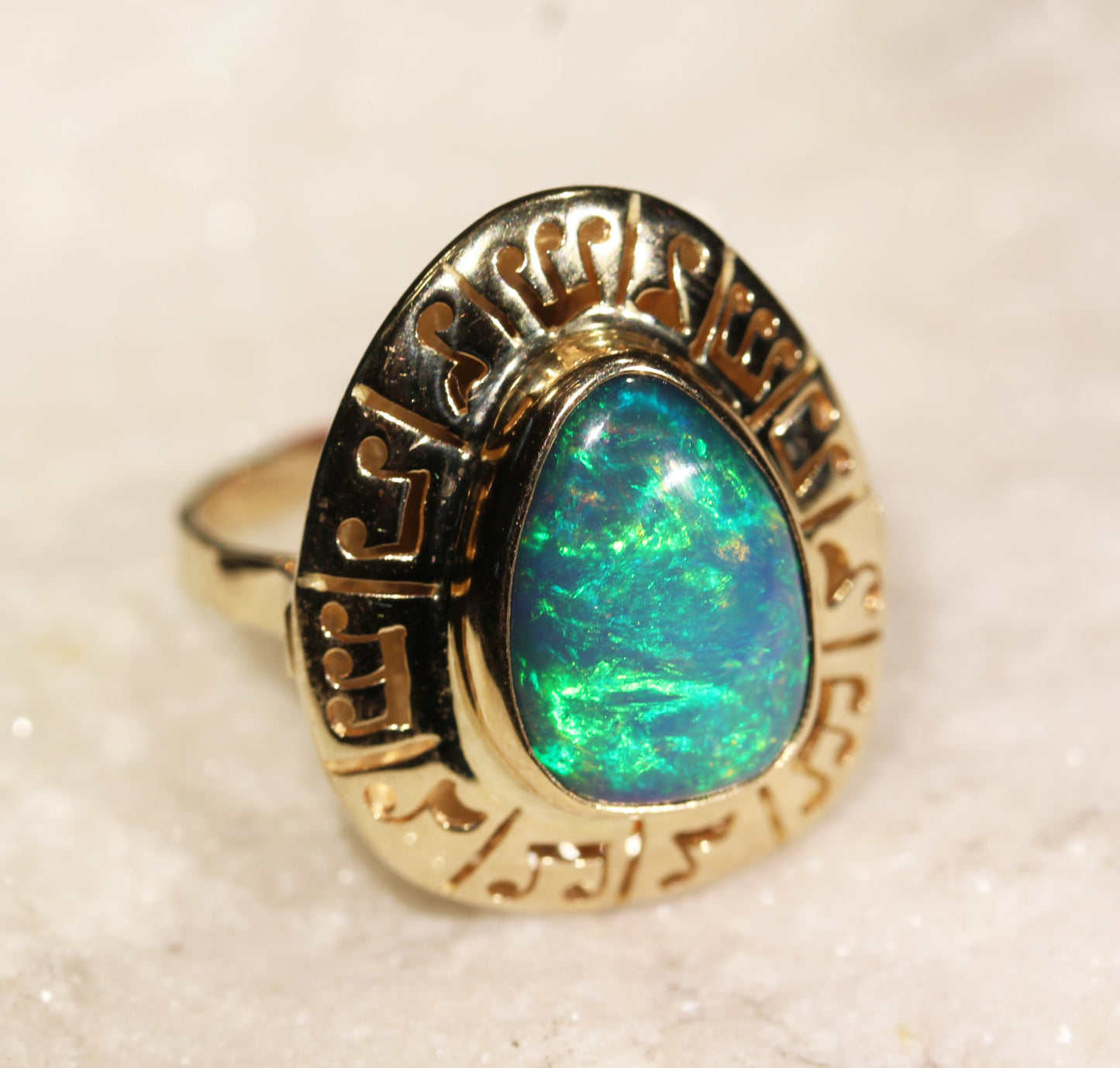 Green Opal Ring 14k Gold - Size 7.5 - Custom Gemstone Jewelry #1310
