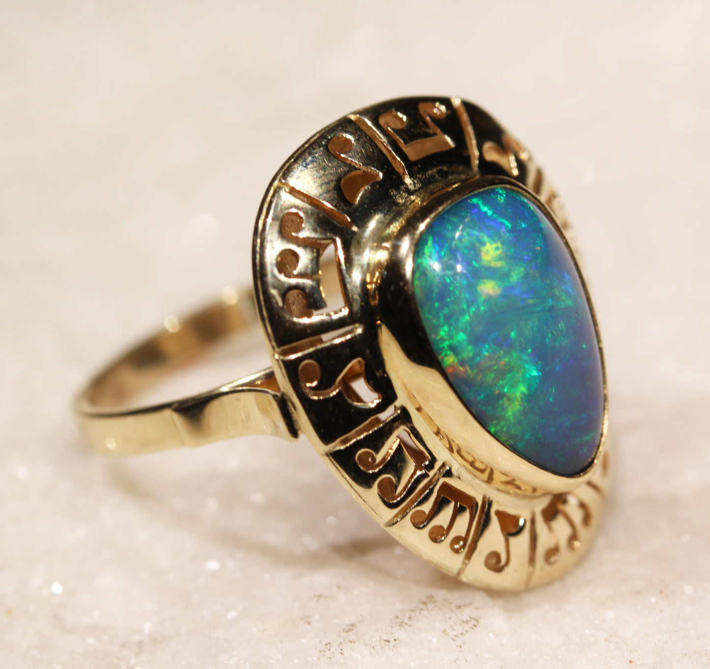 Green Opal Ring 14k Gold - Size 7.5 - Custom Gemstone Jewelry #1310