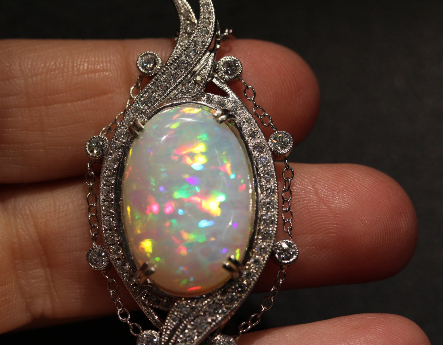 Opal & Diamond Necklace - 14k Gold #1321