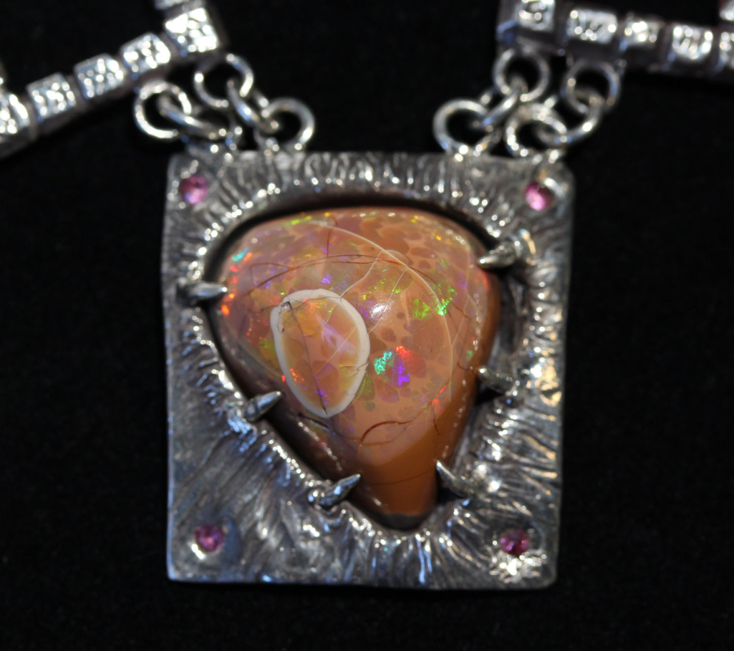 Silver Opal Necklace - Pink Sapphire Accents #1327